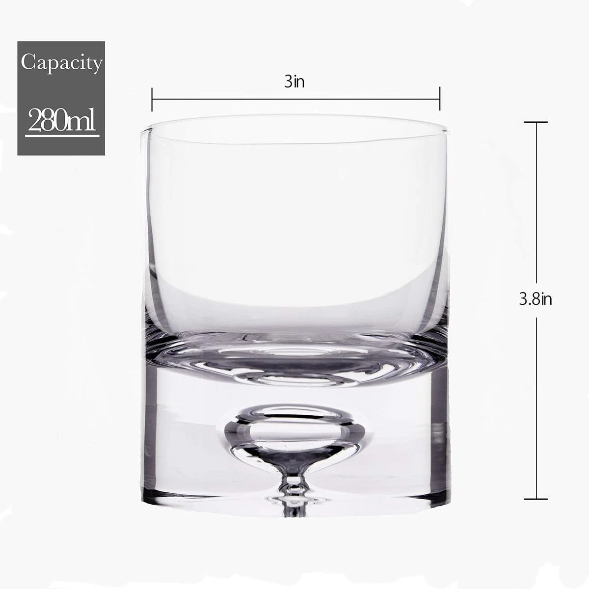 Premium Crystal Bubble Base Whiskey Glass Tumbler - 9.5Oz Set of 4 - Heavy Botto