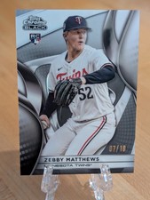 2025 Topps Chrome Black Zebby Matthews RC White Refractor Rookie #7/10 Twins