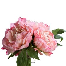 Bouquet de 3 Pivoines epanouies artificielles Corde et feuillage H 26 cm Rose -