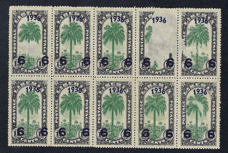 Liberia # 251 MNH Block of Ten Printing Error 1936 Surcharge (See Description)