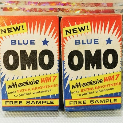 2 Probierpack Vintage ungeöffnet Omo Neu Blau Waschpulver in Original UK Box ~4