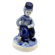 Vintage Delft Blue Dutch Boy Figurine Smoking Pipe