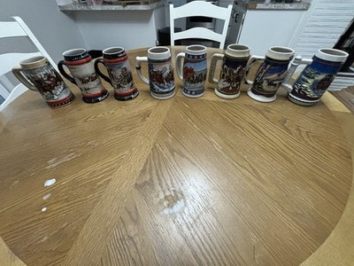 Budweiser Holiday Beer Stein Lot (8)1988 2002 Clydesdale Christmas Collector Mug