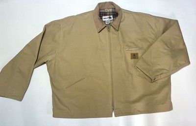 Vintage Imus Auto Body Canvas Tan Detroit Style Flannel Lined Coat Men SZ 3XL