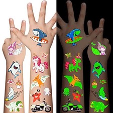 310 Pcs Luminous Temporary Tattoos For Kids,Mixed Styles 16 sheets of 310 kinds