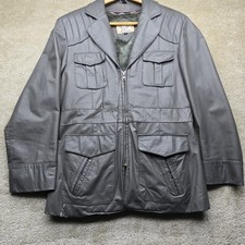 Vintage Leather Car Coat Size 40 70s Glossy Brown Lined