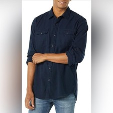 Men's Regular-Fit Long-Sleeve Two-Pocket Flannel Shirt Size: XL Color: Navy