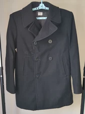FLAW US Navy Military Peacoat Overcoat Men's 40L Dark Blue 100% Wool Whaling Mfg
