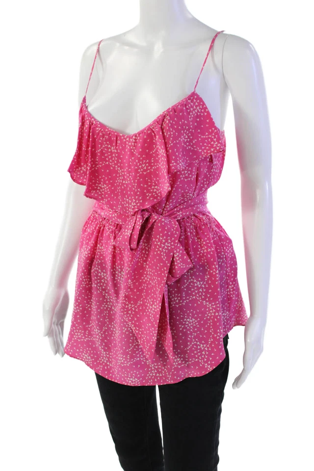 Regata feminina Shoshanna de seda floral estampa manchada sem mangas rosa tamanho 4 - Imagem 2 de 4