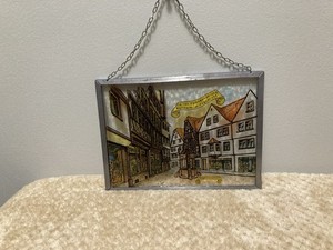 Vintage Engelsbrunnen Village Painted Glass Sun Catcher Window Hanging Detailed