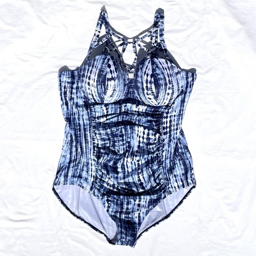 Torrid Tie Dye Strappy Lattice One Price Swimsuit Womens Plus 3 Blue Push Up 3X