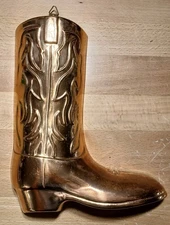 Vintage Copper Western Cowboy Boot Wall Decor 3D Relief Southwest Metal Art
