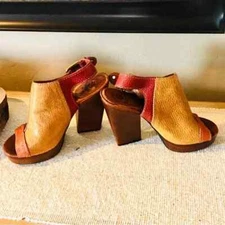 Lucky Brand leather mules high heel sandals clogs boho open toe buckle 7
