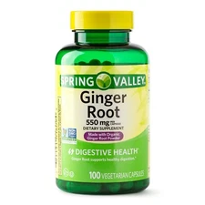 Spring Valley Whole Root Ginger Root Capsules Pills 550mg 100 Count..+
