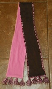 Girls Pink Fleece & Brown Knit Winter SCARF Size 7-14 47.5" Long