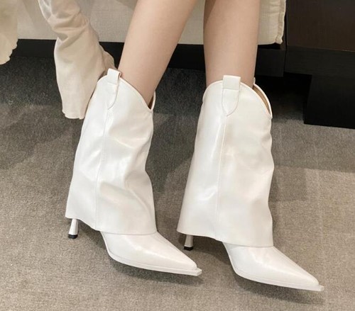 Women Fashion Sexy Pointy Toe Patent leather Cuffed Ankle Boots Party High Heels - Picture 10 of 16