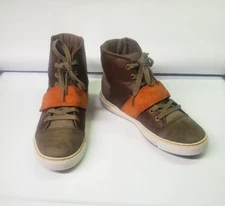 PF Flyers Men Sz 9, Women Sz 10.5 Leather Hi-Top Strap Sneakers Khaki Brown