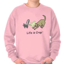 Life Is Crap Funny Dog Skunk Sprayed Smell Womens or Mens Crewneck Sweatshirt
