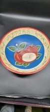 Vintage Wooden Apple Bowl. Hand Painted. 11 3/4" Approx. 3 1/2" deep. Pre-Owned