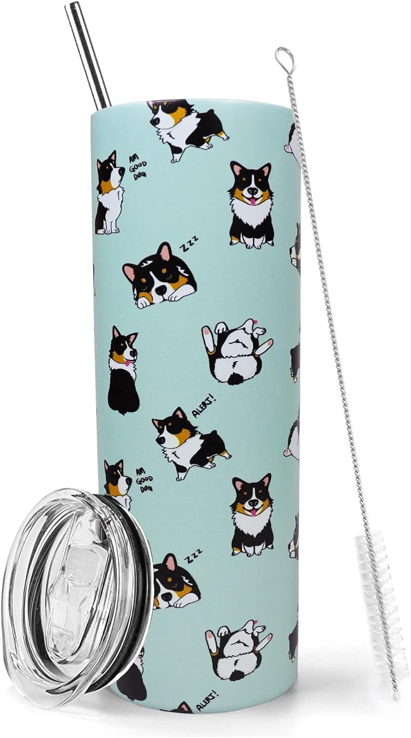 Corgi Tumbler with Lid and Straw 20 Oz Insulated Dog Tumbler Stainless Steel Cor