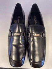 Authentic PRADA Black Silver Tone Men's Slip On Shoes US 8.5