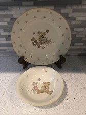 Vintage Mikasa Teddy Bear /Mouse Dinner Plate And Bowl Set. Beautiful EUC 