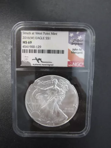 NGC 2016 W MS 69 Silver Eagle $1 Dollar Coin MS69 West Point John M. Mercanti