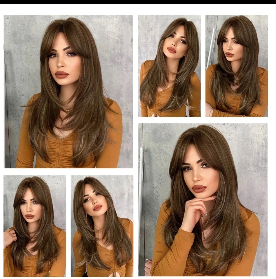 Pelucas de pelo largo y liso reales para mujeres peluca completa rubia ombre natural con disfraces Foto 2 de 3