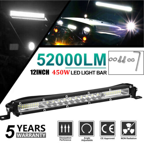 12&#034; inch 450W LED Work Light Bar Combo Spot Flood Driving Off Road SUV Boat ATV