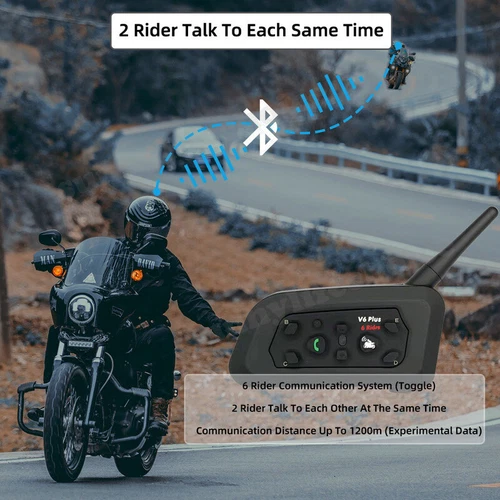 2x 1200M Bluetooth Motorcycle Intercom 6 Riders Communication BT Helmet Headset - Picture 7 of 14