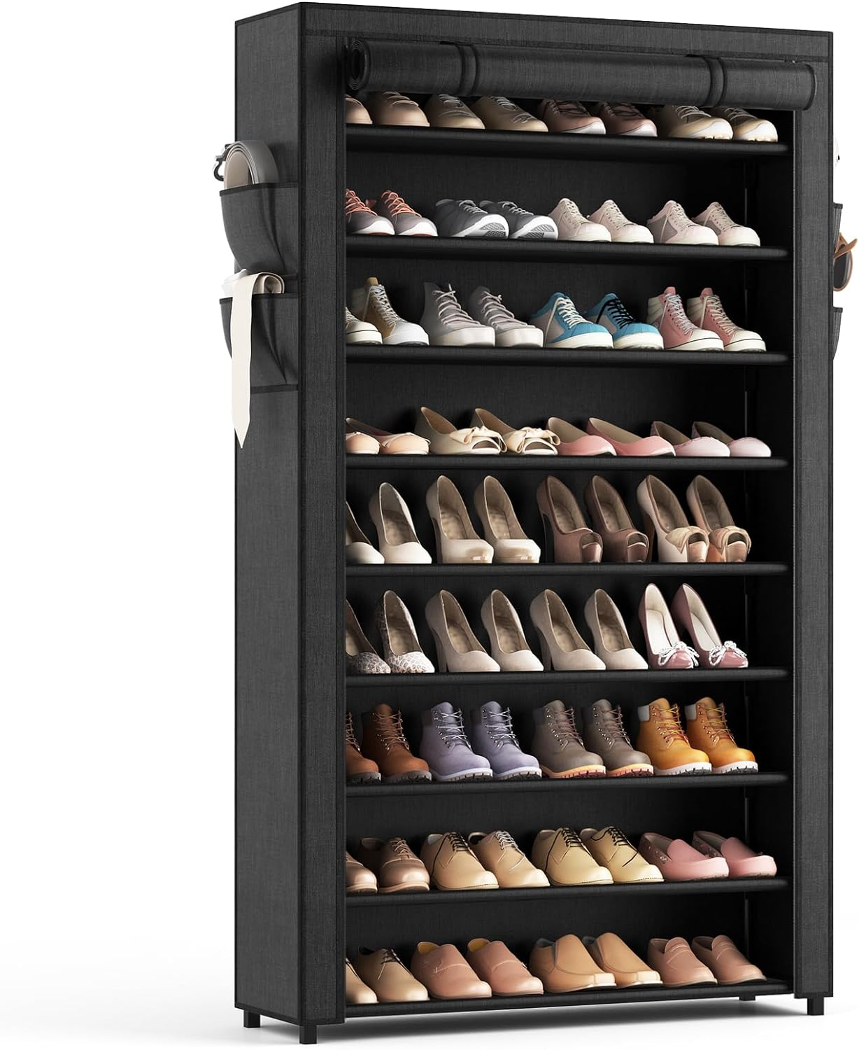 Shoe Rack with Covers - 10 Tiers Tall Shoe Rack Organizer Large Capacity Shoe Sh-image