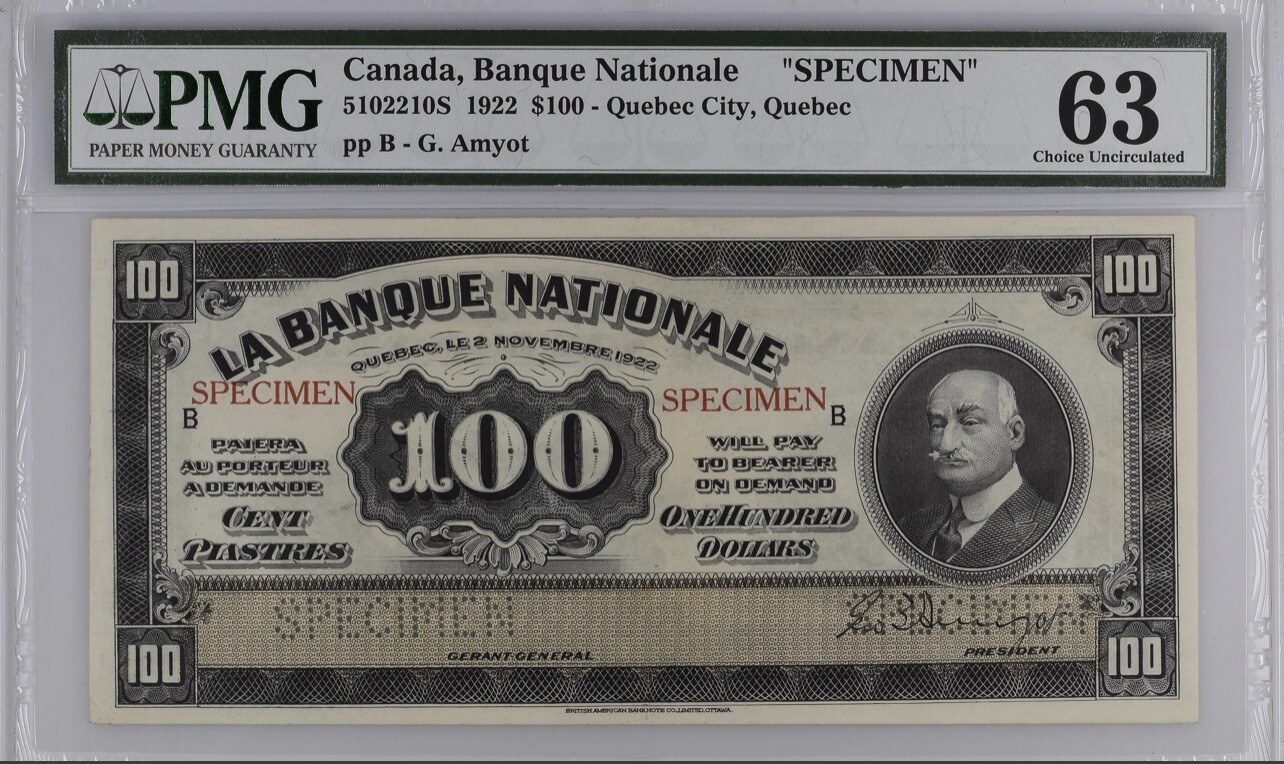 Canada 1922 100 spécimen Banque Nationale du Canada Québec PMG 63 eBay