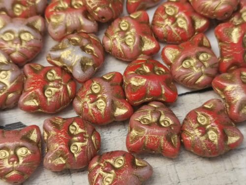 Czech glass cat kitty head animal beads 13 mm pack of 10 different colours - Picture 17 of 30