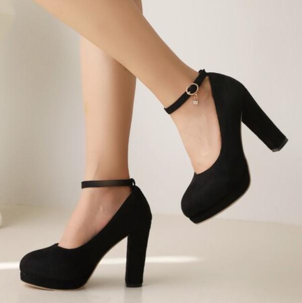 Women's Platform Ankle Strap High Heel Shoes Round Toe Mary Jane