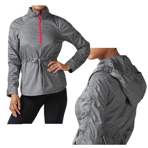 Fabletics Danielle Jacket Sz XXL Women Gray Pink Hood Half Zip Windbreaker Mesh