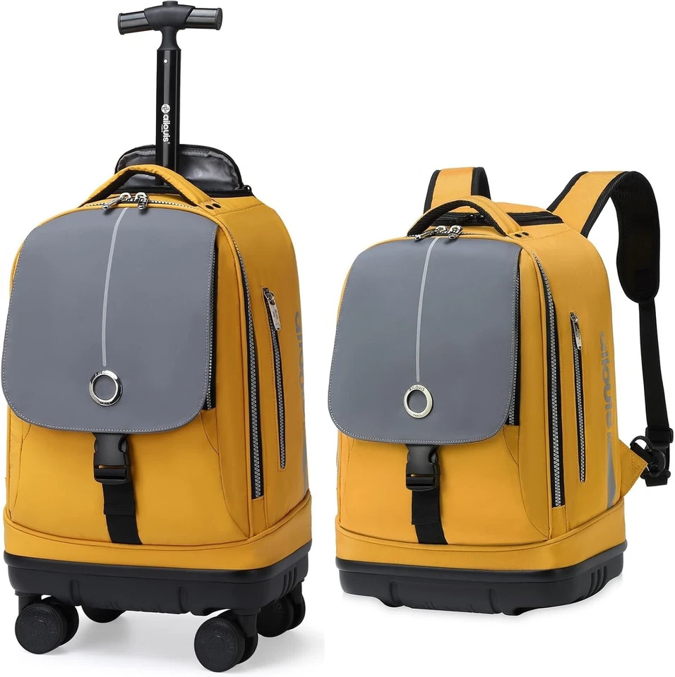 滚动背包 带可拆卸车轮 18 英寸 便携式电脑 背包 携带行李箱帽 — 第 2/4 张图片