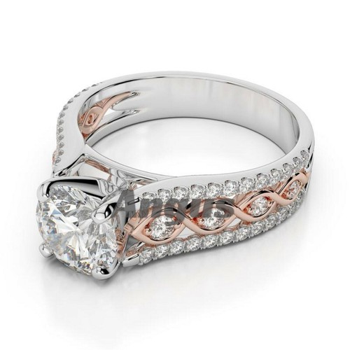 Anillo de compromiso solitario moissanita de corte redondo de 3,25 quilates oro 14k 2 tonos - Imagen 5 de 5
