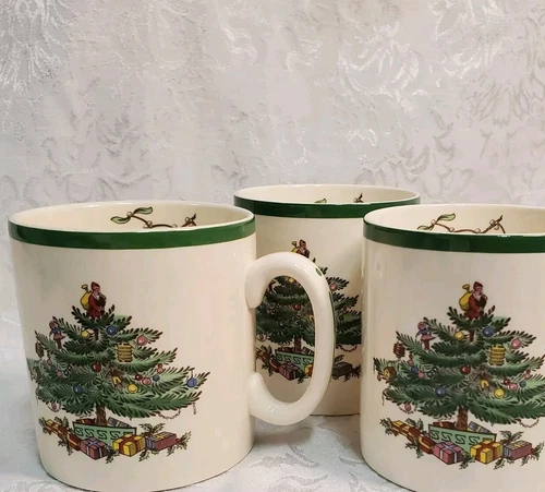 4 Spode Christmas Tree Mugs S3324-L England - Excellent Condition 
