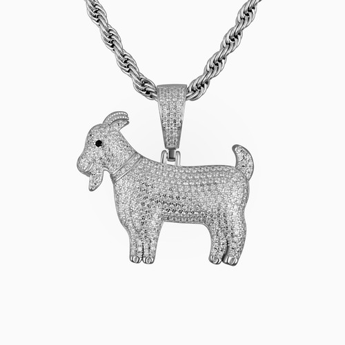 Mens Real Solid 925 Sterling Silver GOAT Pendant Paved CZ Necklace Iced Hip Hop - Picture 6 of 7