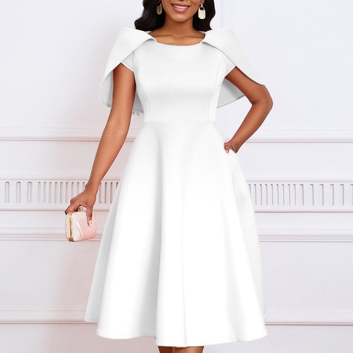 Vestido midi informal con volantes manga corta para invitada de boda línea A para mujer - Imagen 25 de 65