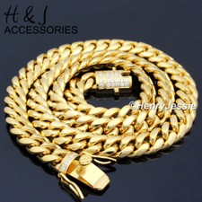 30"MEN Stainless Steel 12mm Gold Plated ICYCZ Miami Cuban Chain Necklace GN158
