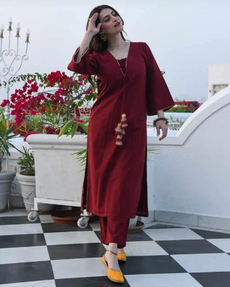 Buy Anubhutee Maroon & White Printed Kurta Palazzo Set for Women Online @  Tata CLiQ