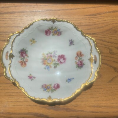 Vintage Reichenbach Porcelain 9.5'' Oval Serving Bowl Roses 22K Gold Germany GDR