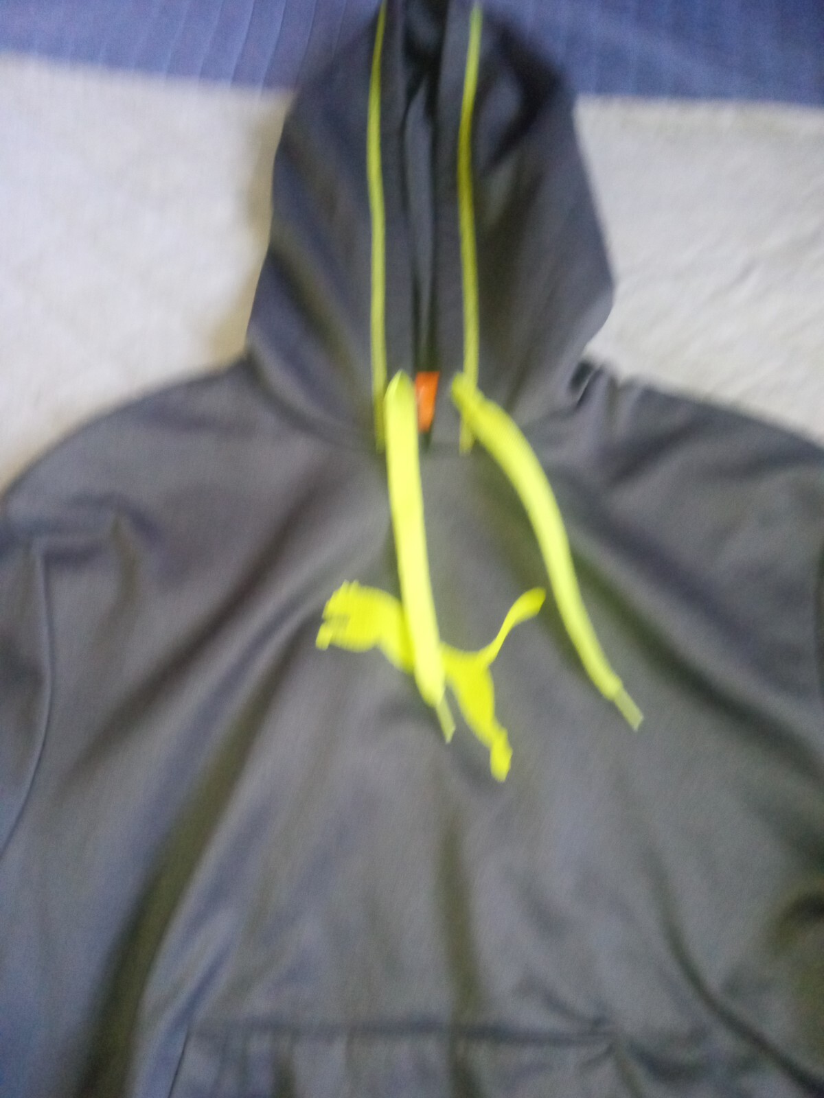 Men's Gray With Neon Green Piping Puma Sweatshirt/Hoodie Medium
