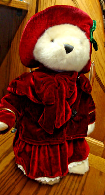 The Cherish Collection NOVA PLUSH BEAR 16'' w/Holiday Red Velvet Dress/Cap    817