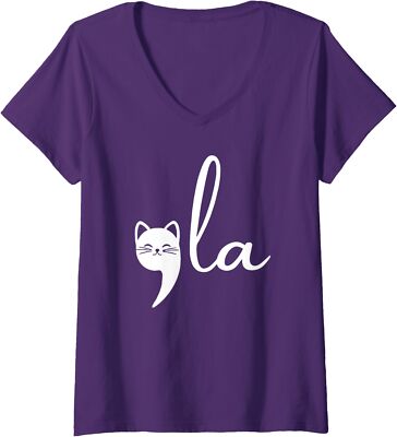 Retro Cat Comma La Kamala Harris For President 2024 Ladies' V-Neck Tshirt