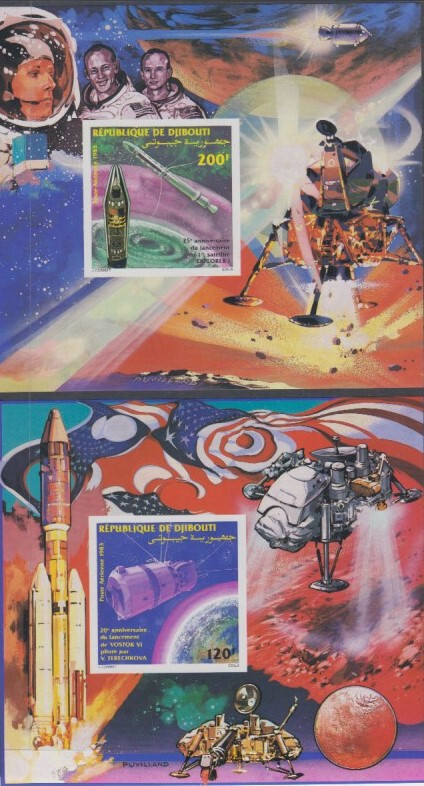 Rare Djibouti MNH Sc C188-89 Imperf S/S Mi Bk 88-89B Space Set Valued at 32 Euro