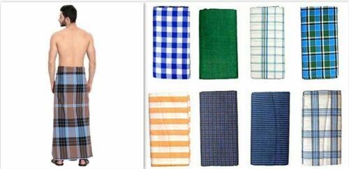 MEN's LARGE SARONG LUNGI DHOTI LUNGIES -100% Cotton Striped Multicolor Pack of 1 - Afbeelding 1 van 1