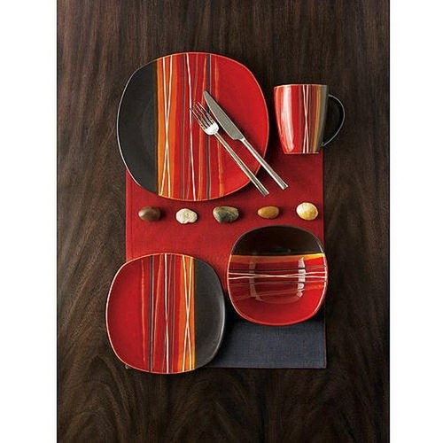 16 Pc Stoneware Dinnerware Set Modern Square Silhouette Unique Reactive Glaze US - Picture 6 of 6