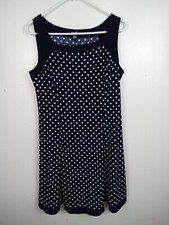 Chaps Womens Navy Blue White Polka Dot Fit & Flare Sleeveless Dress Size Large 